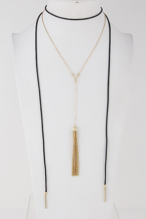 Multi Layer Long Thin Choker Necklace With Tassel 6ICD9